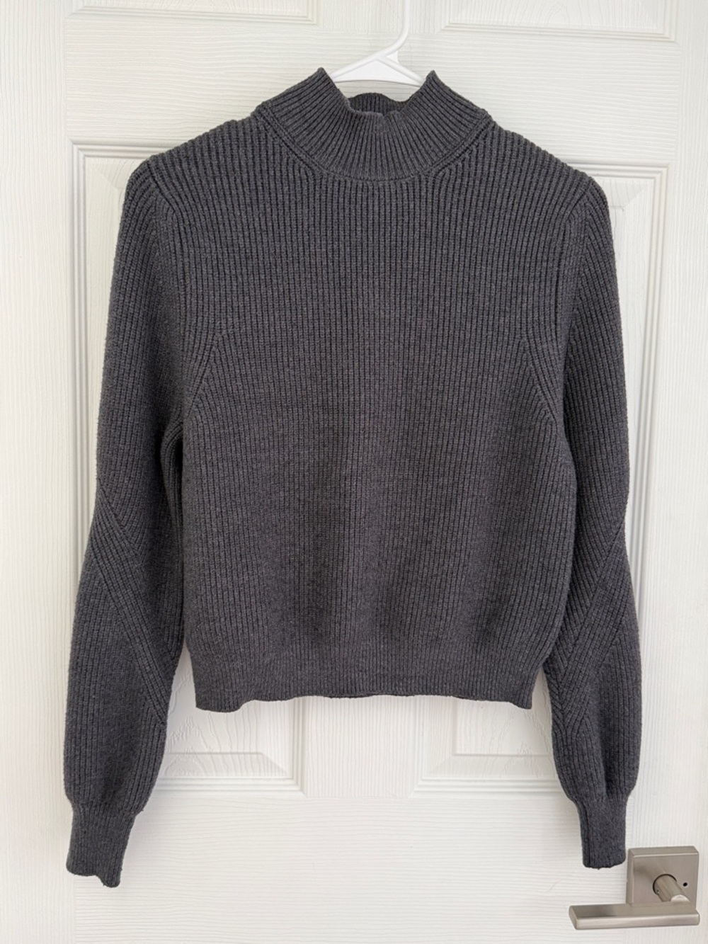 Zara Dark Charcoal Ribbed Mock Neck Sweater